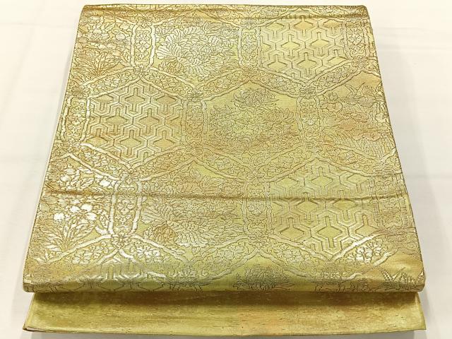 平和屋着物◎六通柄袋帯 七宝花文 銀糸 正絹 逸品 AABH2332uk