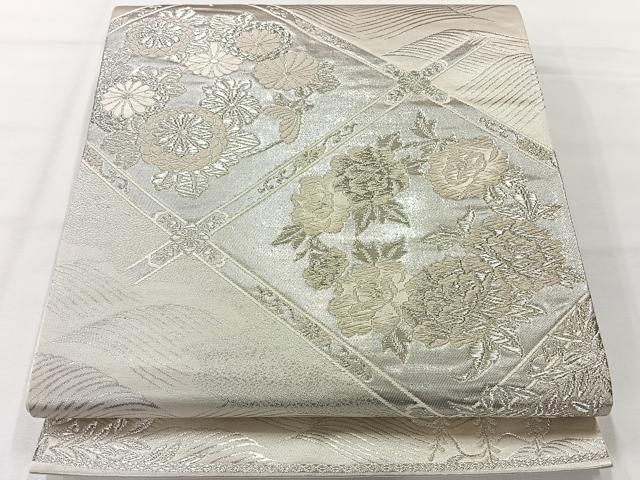 平和屋着物◎六通柄袋帯 唐織 美保姿 銀糸 正絹 逸品 AABH2338uk