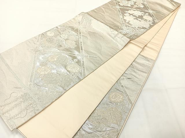平和屋着物◎六通柄袋帯 唐織 美保姿 銀糸 正絹 逸品 AABH2338uk