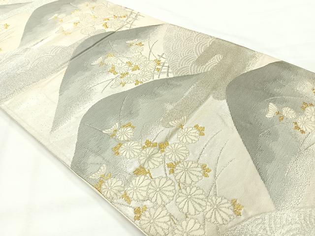 平和屋着物◎六通柄袋帯 唐織 風景花文 金銀糸 正絹 逸品 AABH2339uk