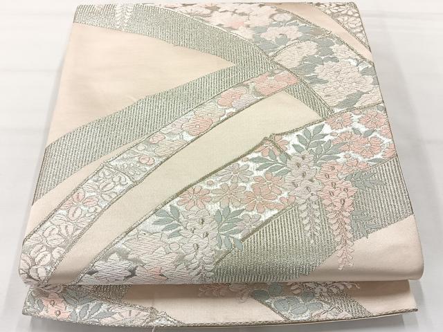 平和屋着物◎六通柄袋帯 唐織 衣笠 銀糸 正絹 逸品 AABH2358uk