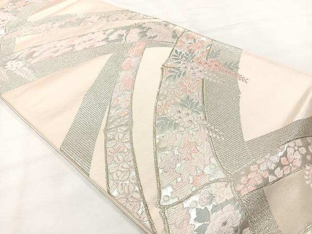 平和屋着物◎六通柄袋帯 唐織 衣笠 銀糸 正絹 逸品 AABH2358uk
