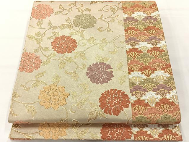 平和屋着物◎六通柄袋帯 唐織 花唐草文 金糸 正絹 逸品 AABH2380uk