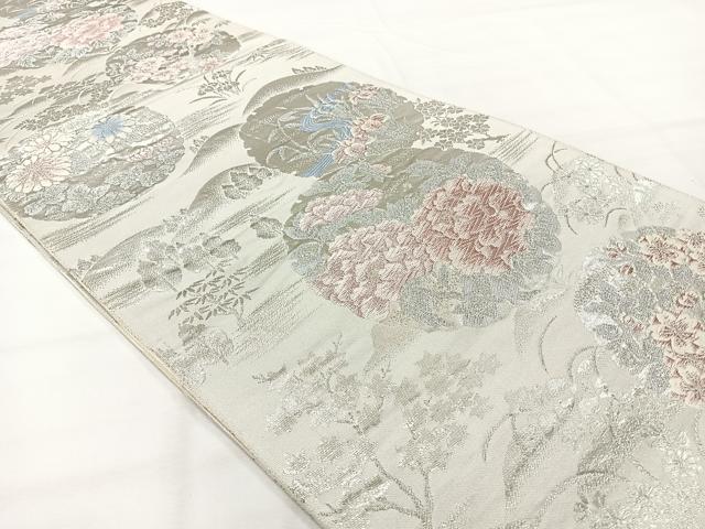 平和屋着物◎六通柄袋帯 雪輪花文 銀糸 正絹 逸品 AABH2384uk