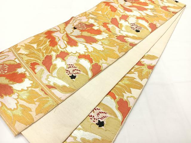 平和屋着物◎六通柄 本袋帯 唐織 草花文 金糸 正絹 逸品 AABH2390uk