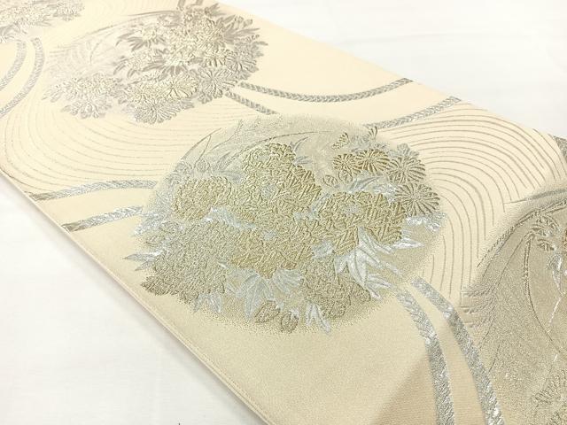 平和屋着物◎六通柄袋帯 花丸文 銀糸 正絹 逸品 AABH2409uk