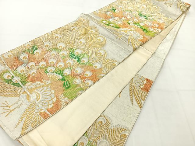 平和屋着物◎西陣 六通柄袋帯 唐織 孔雀花文 金銀糸 正絹 逸品 AABH2416uk