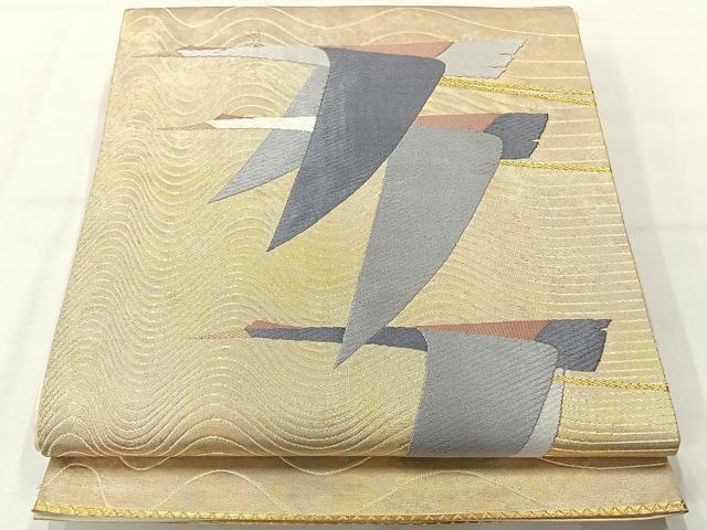 平和屋着物◎六通柄袋帯 唐織 鶴 金糸 引箔 正絹 逸品 AABH2419uk