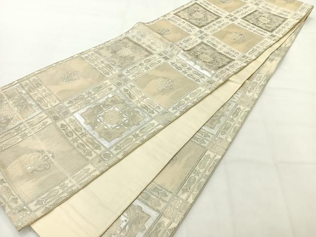 平和屋着物◎六通柄袋帯 花格子 銀糸 正絹 逸品 AABH2429uk
