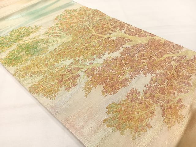 平和屋着物◎太鼓柄袋帯 枝葉文 金糸 正絹 逸品 AABH2433uk
