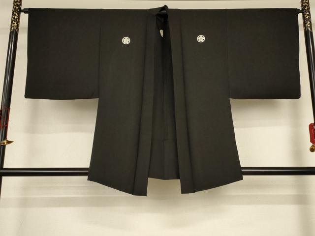 平和屋着物*夏物 男性 黒紋付 羽織セット 絽 正絹 逸品 AABH2442jd