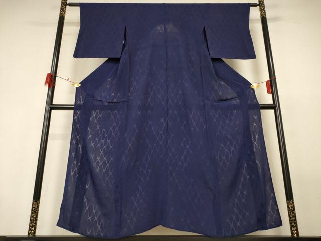 平和屋着物*夏物 色無地 網目紋紗 濃藍色 正絹 逸品 AABH2446jd