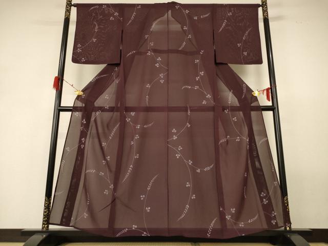 平和屋着物*夏物 小紋 絽 手描き 草花文 正絹 逸品 AABH2470jd