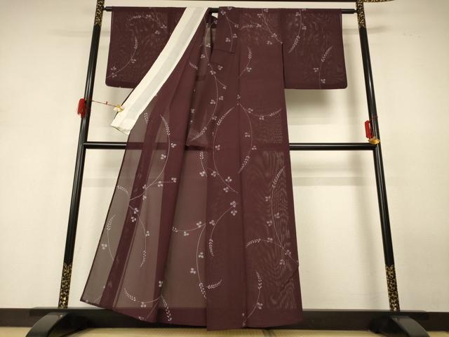 平和屋着物*夏物 小紋 絽 手描き 草花文 正絹 逸品 AABH2470jd