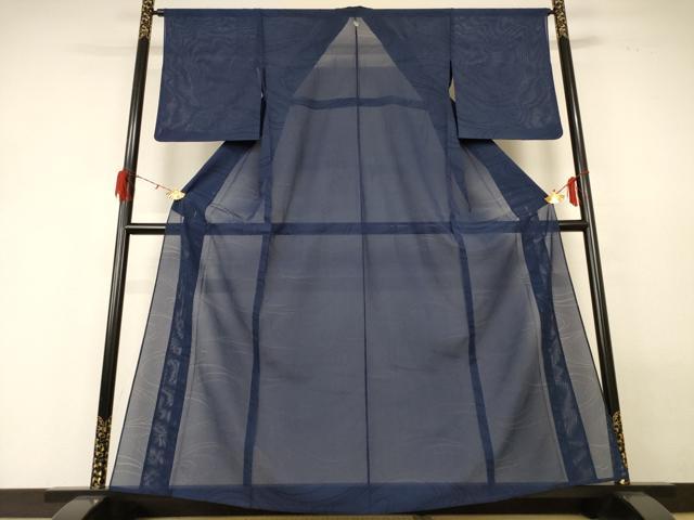 平和屋着物*夏物 色無地 縦絽 流水紋紗 藍鉄色 正絹 逸品 AABH2484jd
