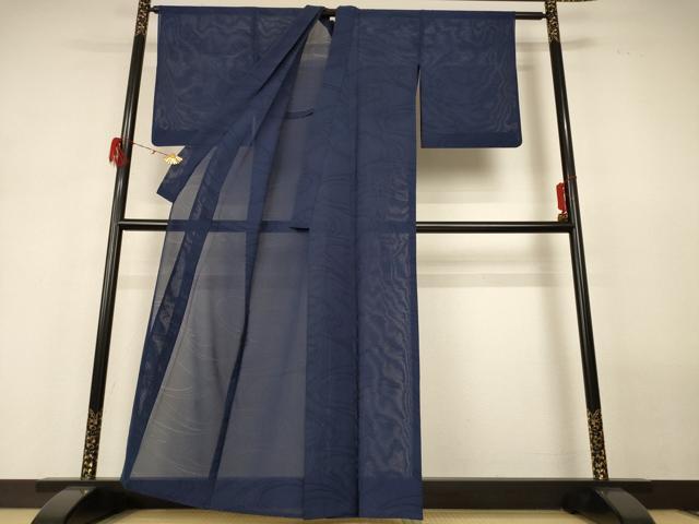 平和屋着物*夏物 色無地 縦絽 流水紋紗 藍鉄色 正絹 逸品 AABH2484jd