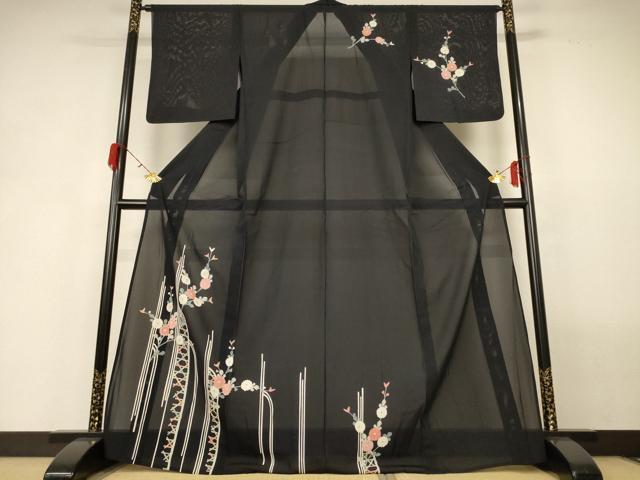 平和屋着物*夏物 訪問着 絽 草花文 銀彩 正絹 逸品 AABH2501jd