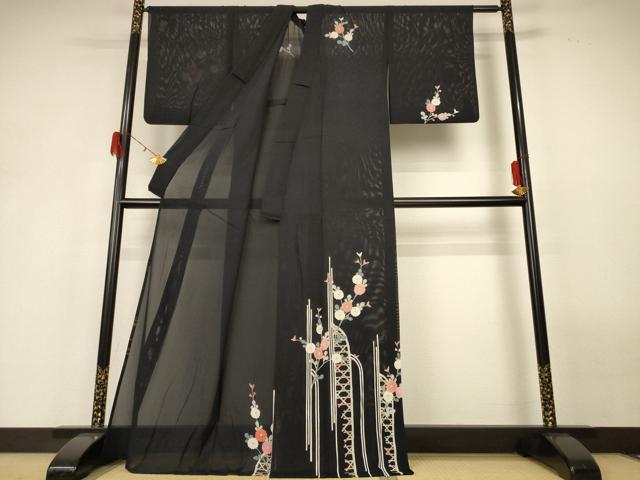 平和屋着物*夏物 訪問着 絽 草花文 銀彩 正絹 逸品 AABH2501jd