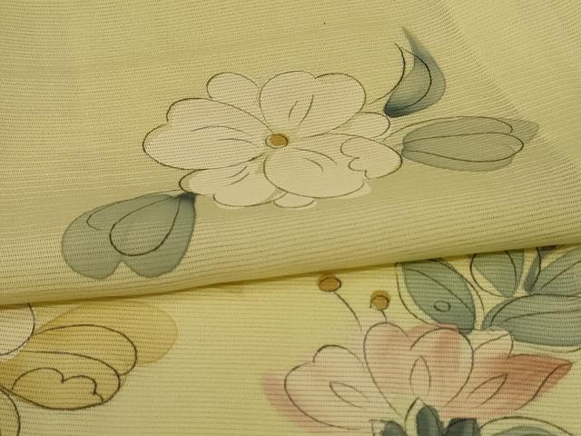 平和屋着物*夏物 小紋 絽 手描き 草花文 正絹 逸品 AABH2516jd