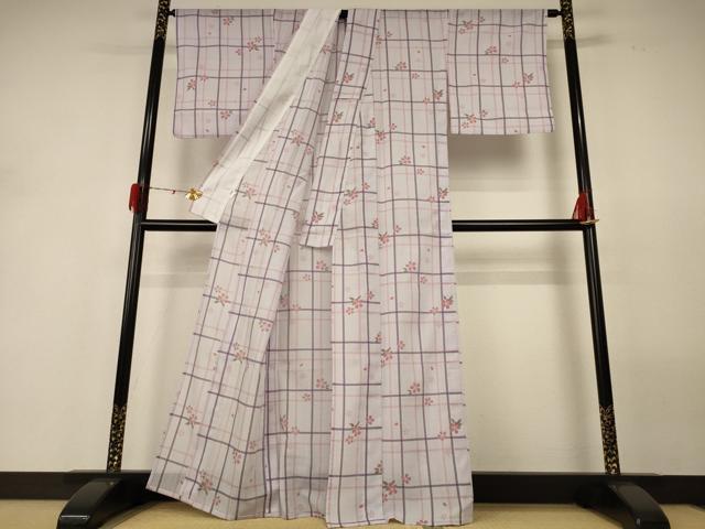 平和屋着物*夏物 小紋 紗 舞桜文 洗える着物 AABH2526jd