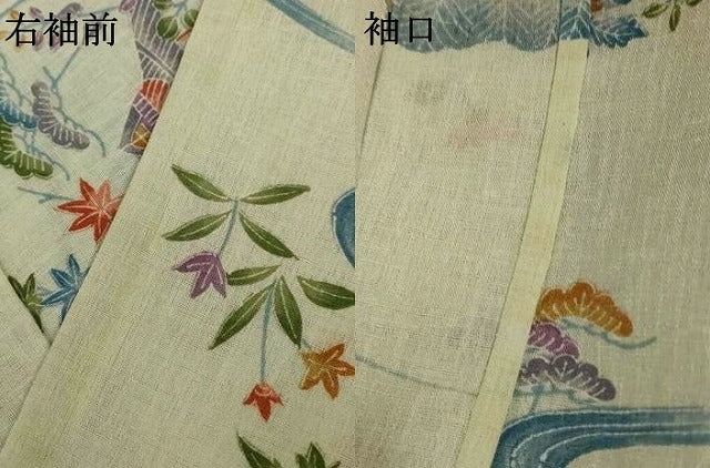 平和屋着物*夏物 小紋 紗 風景草花文 洗える着物 AABH2531jd