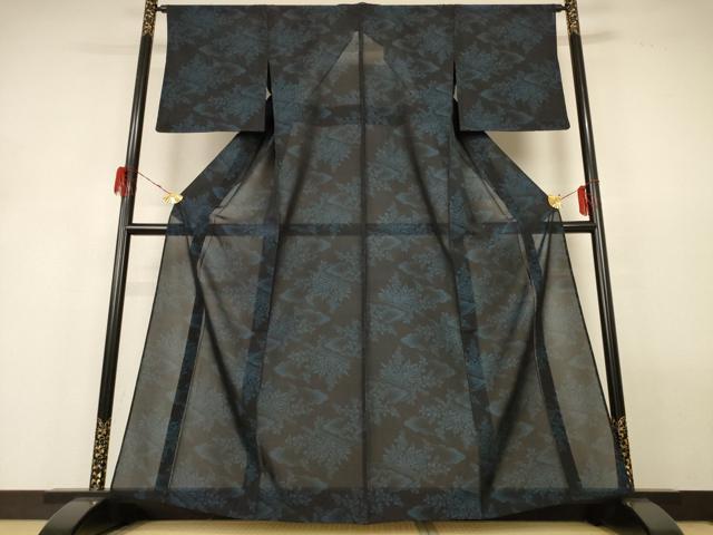 平和屋着物*夏物 小紋 紗 雲取り草花文 洗える着物 AABH2552jd