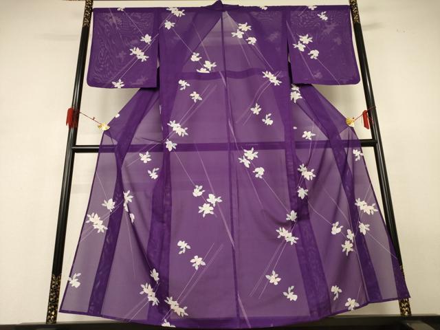 平和屋着物*夏物 小紋 絽 草花文 洗える着物 AABH2560jd