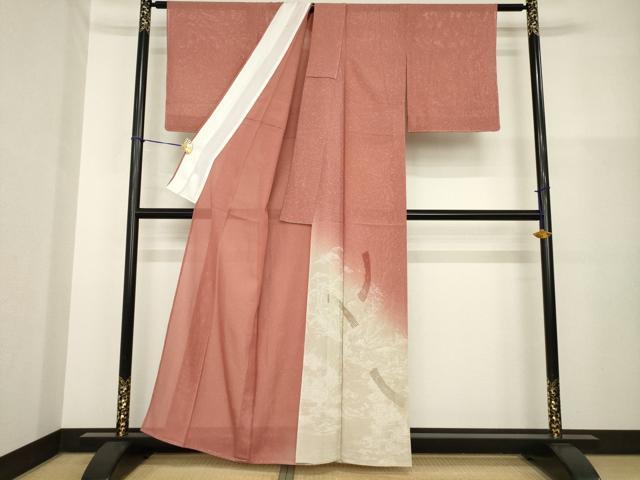 平和屋着物*夏物 小紋 絽 中国三大刺繍 汕頭刺繍 スワトウ刺繍 遠山風景文 暈し染め 銀糸 正絹 逸品 未使用 AABH2569ck