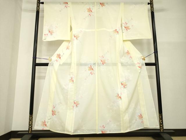 平和屋着物*夏物 小紋 絽 枝花文 暈し染め 洗える着物 AABH2589ck