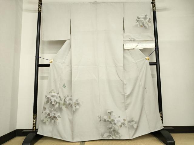 平和屋着物●訪問着 作家物 紬地 浜つむぎ 花鳥文 反端付き 正絹 逸品 AABH2596ck