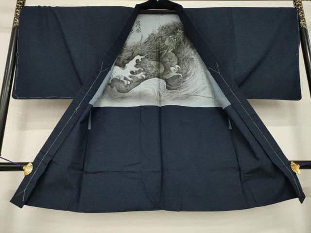 平和屋着物●男性 紬 アンサンブル 色無地 藍鉄色 正絹 逸品 未使用 AABH2601ck
