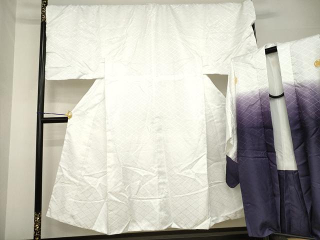 平和屋着物●男性 白紋付・羽織セット 菱文 キングサイズ 洗える着物 AABH2603ck