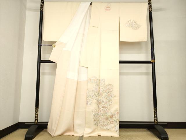 平和屋着物●訪問着 総刺繍 絽刺し 区限刺繍 更紗花文 正絹 逸品 AABH2611ck