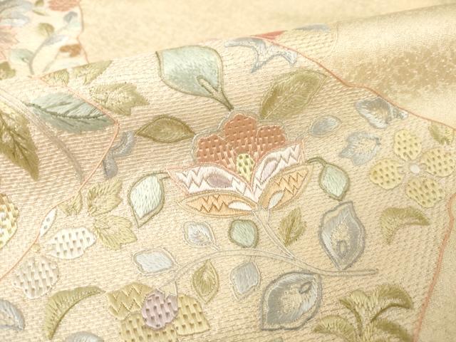平和屋着物●訪問着 総刺繍 絽刺し 区限刺繍 更紗花文 正絹 逸品 AABH2611ck