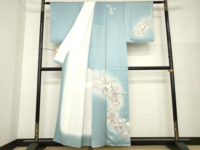 平和屋着物●訪問着 流水花文 暈し染め 金彩 正絹 逸品 AABH2614ck