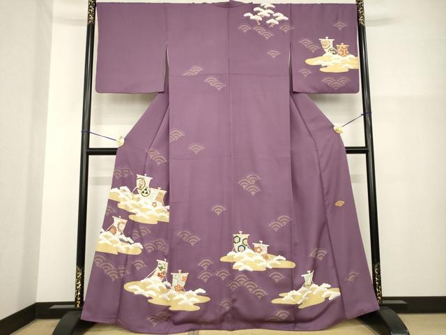 平和屋着物●訪問着 友禅 駒刺繍 帆掛け船 金彩 正絹 逸品 AABH2622ck