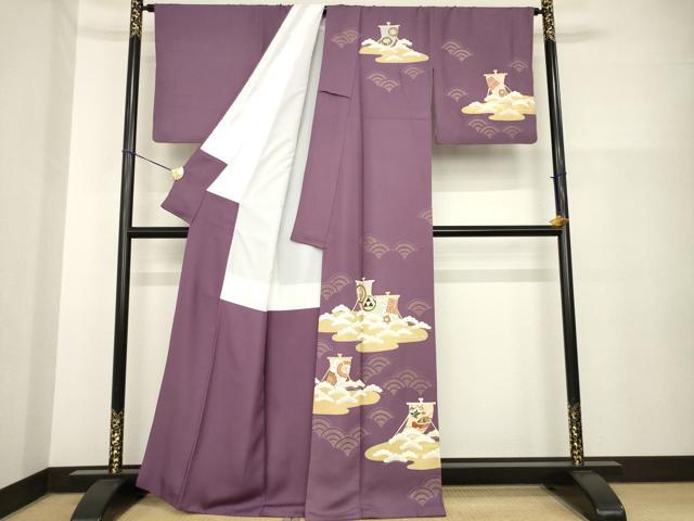 平和屋着物●訪問着 友禅 駒刺繍 帆掛け船 金彩 正絹 逸品 AABH2622ck