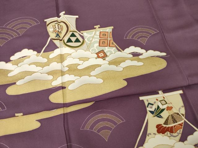 平和屋着物●訪問着 友禅 駒刺繍 帆掛け船 金彩 正絹 逸品 AABH2622ck