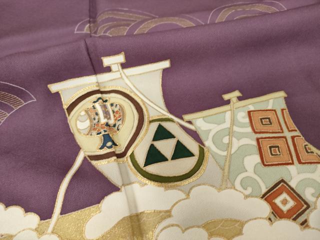 平和屋着物●訪問着 友禅 駒刺繍 帆掛け船 金彩 正絹 逸品 AABH2622ck