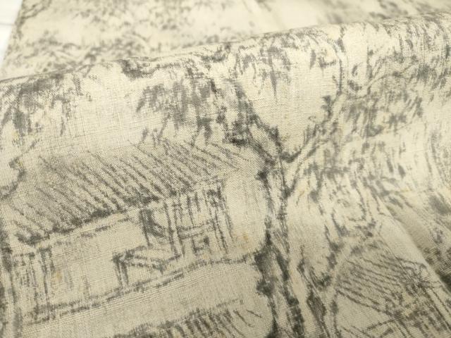 平和屋着物●訪問着 結城紬 手描き 風景文 正絹 逸品 AABH2623ck