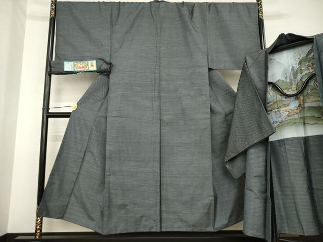 平和屋着物●男性 本場大島紬 アンサンブル 格子 証紙付き 正絹 逸品 AABH2629ck