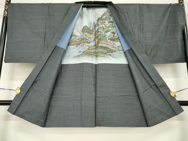 平和屋着物●男性 本場大島紬 アンサンブル 格子 証紙付き 正絹 逸品 AABH2629ck