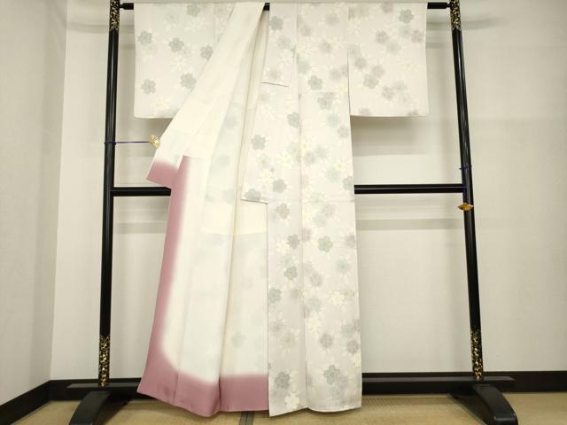 平和屋着物●上質な小紋 舞桜文 反端付き 正絹 逸品 AABH2631ck