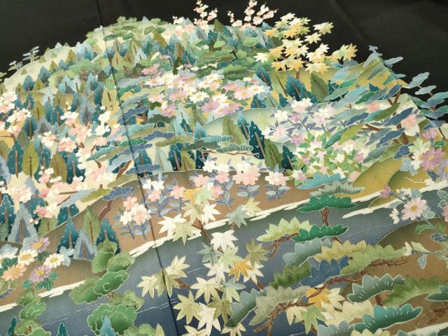 平和屋着物●豪華黒留袖 長襦袢(無双仕立て)セット 作家物 遠山風景文 正絹 逸品 AABH2632ck