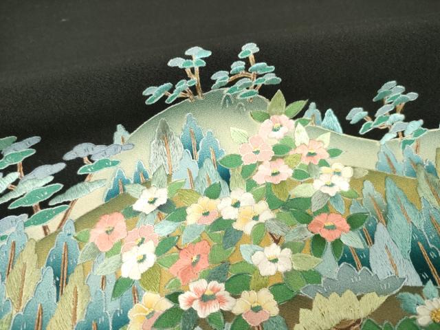 平和屋着物●豪華黒留袖 長襦袢(無双仕立て)セット 作家物 遠山風景文 正絹 逸品 AABH2632ck