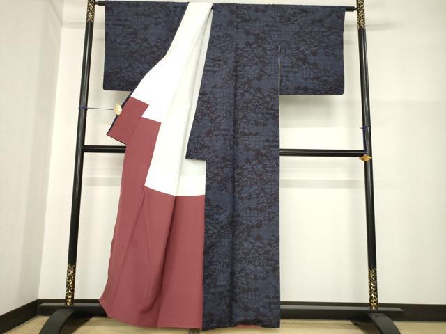 平和屋着物●結城紬 100亀甲 亀甲草花文 正絹 逸品 AABH2638ck