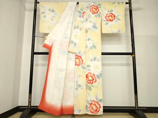 平和屋着物●上質な小紋 舞花文 暈し染 正絹 逸品 未使用 AABH2640ck
