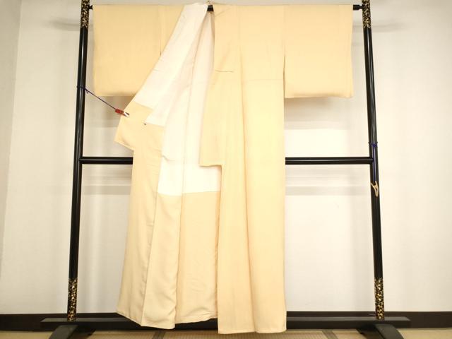 平和屋着物■上質な色無地 雲取り草木地紋 蜂蜜色 正絹 逸品 AABH2663ja