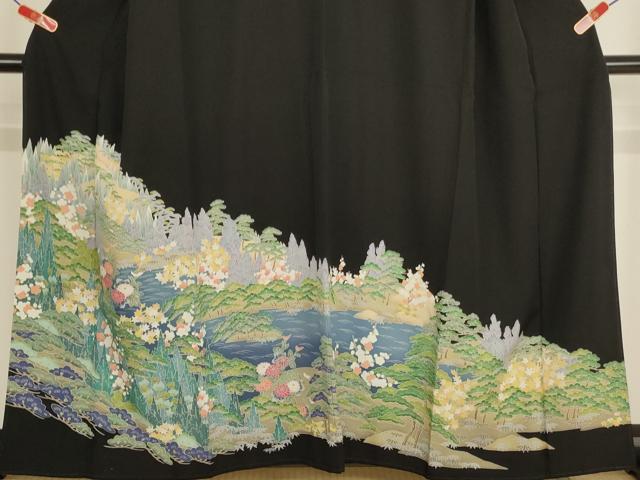 平和屋着物■豪華黒留袖 友禅 風景花文 正絹 逸品 AABH2665ja