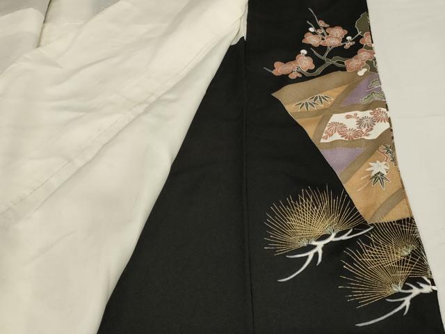 平和屋着物■豪華黒留袖 駒刺繍 飛鶴花文 松 梅 金銀彩 正絹 逸品 AABH2669ja